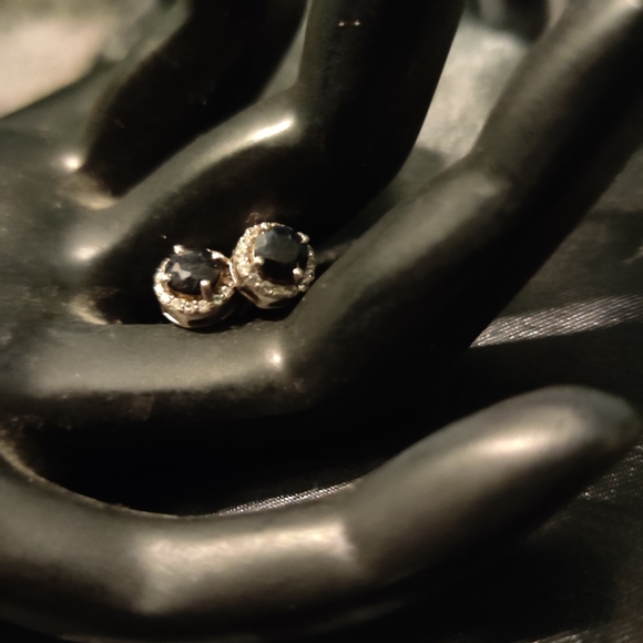 Sterling Silver Zircon Halo Natural Sapphire Stud Earrings SAVVY CIE JEWELS - Picture 5 of 9